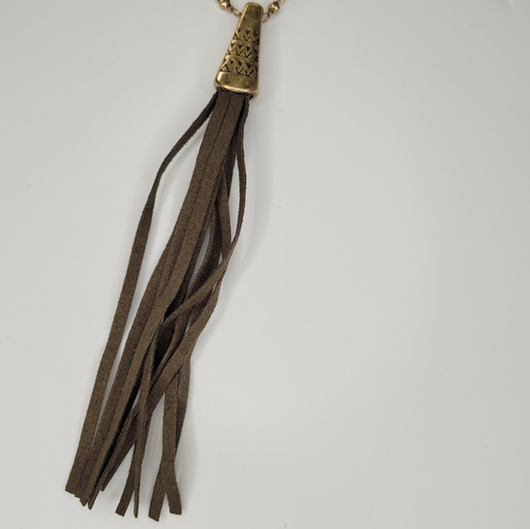 NWT Free People Route 66 layered necklace in Dark Green / Olive in Gold - Picture 8 of 9